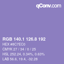 カラーコード: RGB 140.1 126.8 192 | qconv.com