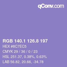 カラーコード: RGB 140.1 126.8 197 | qconv.com
