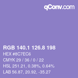 Color code: RGB 140.1 126.8 198 | qconv.com