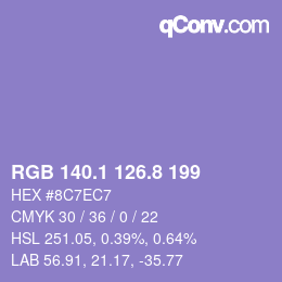 Color code: RGB 140.1 126.8 199 | qconv.com