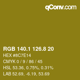 カラーコード: RGB 140.1 126.8 20 | qconv.com