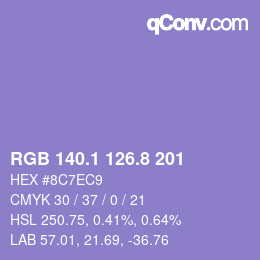 カラーコード: RGB 140.1 126.8 201 | qconv.com