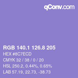 カラーコード: RGB 140.1 126.8 205 | qconv.com