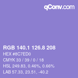 カラーコード: RGB 140.1 126.8 208 | qconv.com