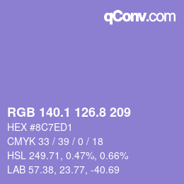 カラーコード: RGB 140.1 126.8 209 | qconv.com