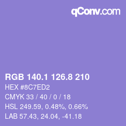 カラーコード: RGB 140.1 126.8 210 | qconv.com