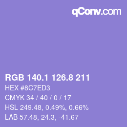 カラーコード: RGB 140.1 126.8 211 | qconv.com