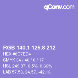 カラーコード: RGB 140.1 126.8 212 | qconv.com