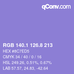 カラーコード: RGB 140.1 126.8 213 | qconv.com