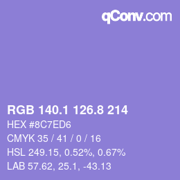 カラーコード: RGB 140.1 126.8 214 | qconv.com
