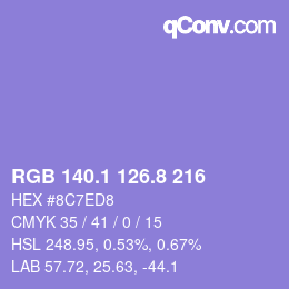 カラーコード: RGB 140.1 126.8 216 | qconv.com