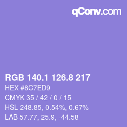 カラーコード: RGB 140.1 126.8 217 | qconv.com