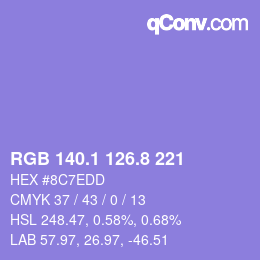 カラーコード: RGB 140.1 126.8 221 | qconv.com