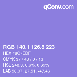 カラーコード: RGB 140.1 126.8 223 | qconv.com