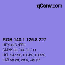 カラーコード: RGB 140.1 126.8 227 | qconv.com