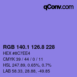 カラーコード: RGB 140.1 126.8 228 | qconv.com