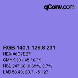 カラーコード: RGB 140.1 126.8 231 | qconv.com