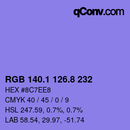カラーコード: RGB 140.1 126.8 232 | qconv.com