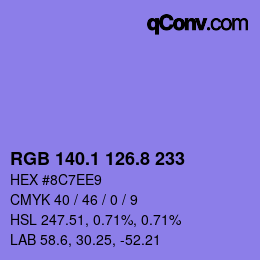 カラーコード: RGB 140.1 126.8 233 | qconv.com