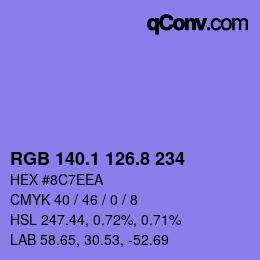 カラーコード: RGB 140.1 126.8 234 | qconv.com