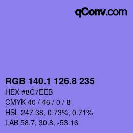 カラーコード: RGB 140.1 126.8 235 | qconv.com