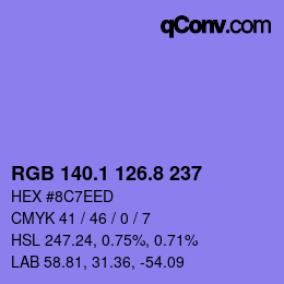 カラーコード: RGB 140.1 126.8 237 | qconv.com