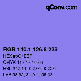 カラーコード: RGB 140.1 126.8 239 | qconv.com