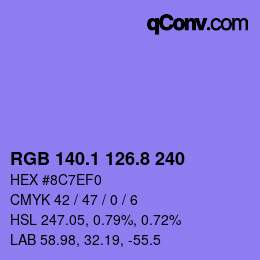 カラーコード: RGB 140.1 126.8 240 | qconv.com