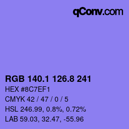 カラーコード: RGB 140.1 126.8 241 | qconv.com