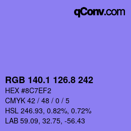 カラーコード: RGB 140.1 126.8 242 | qconv.com