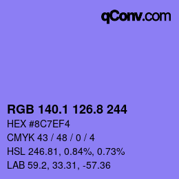 カラーコード: RGB 140.1 126.8 244 | qconv.com