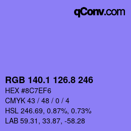 カラーコード: RGB 140.1 126.8 246 | qconv.com