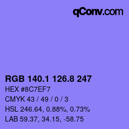カラーコード: RGB 140.1 126.8 247 | qconv.com