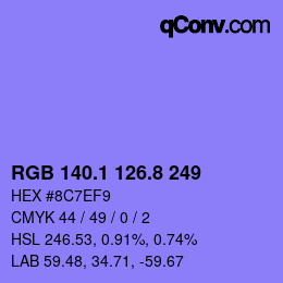カラーコード: RGB 140.1 126.8 249 | qconv.com