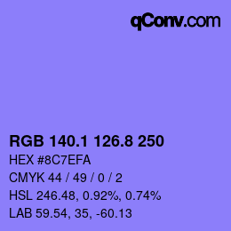 カラーコード: RGB 140.1 126.8 250 | qconv.com