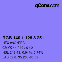 カラーコード: RGB 140.1 126.8 251 | qconv.com