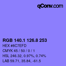 カラーコード: RGB 140.1 126.8 253 | qconv.com