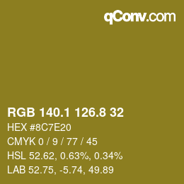 カラーコード: RGB 140.1 126.8 32 | qconv.com