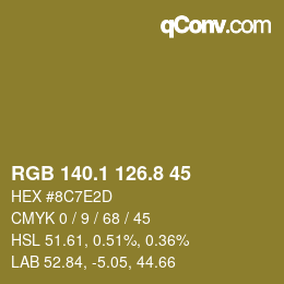 カラーコード: RGB 140.1 126.8 45 | qconv.com