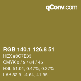 Color code: RGB 140.1 126.8 51 | qconv.com