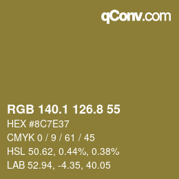Color code: RGB 140.1 126.8 55 | qconv.com