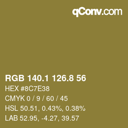 Color code: RGB 140.1 126.8 56 | qconv.com