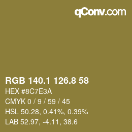 カラーコード: RGB 140.1 126.8 58 | qconv.com