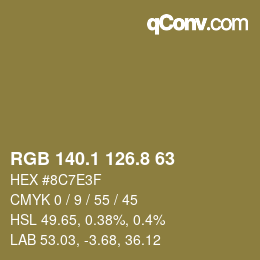 Color code: RGB 140.1 126.8 63 | qconv.com