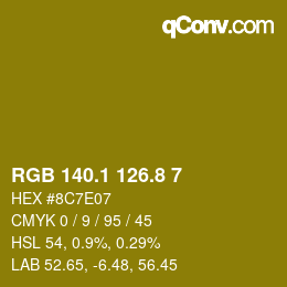 カラーコード: RGB 140.1 126.8 7 | qconv.com