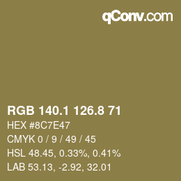 Color code: RGB 140.1 126.8 71 | qconv.com