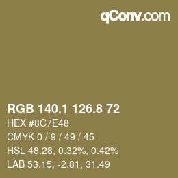 Farbcode: RGB 140.1 126.8 72 | qconv.com