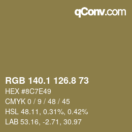 Color code: RGB 140.1 126.8 73 | qconv.com