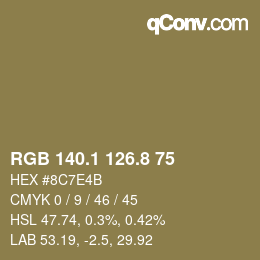 カラーコード: RGB 140.1 126.8 75 | qconv.com