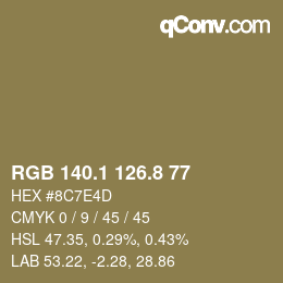 Color code: RGB 140.1 126.8 77 | qconv.com